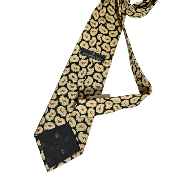 🆕ERMENEGILDO ZEGNA Green/Yellow Paisley Silk LUXURY Tie ITALY - Picture 4 of 5
